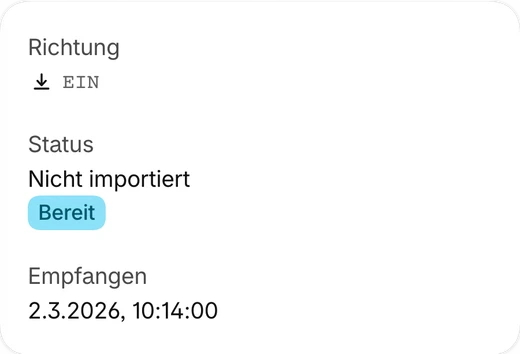 Übersicht der empfangenen Nachricht: Richtung, Status, Empfangen